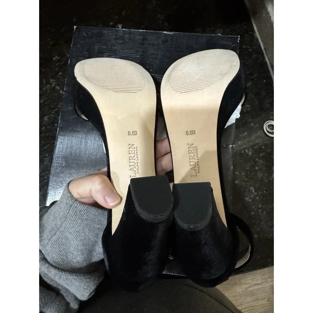 Lauren Ralph Lauren Sylvia black suede platform sandals open toe Size‎ 9.5